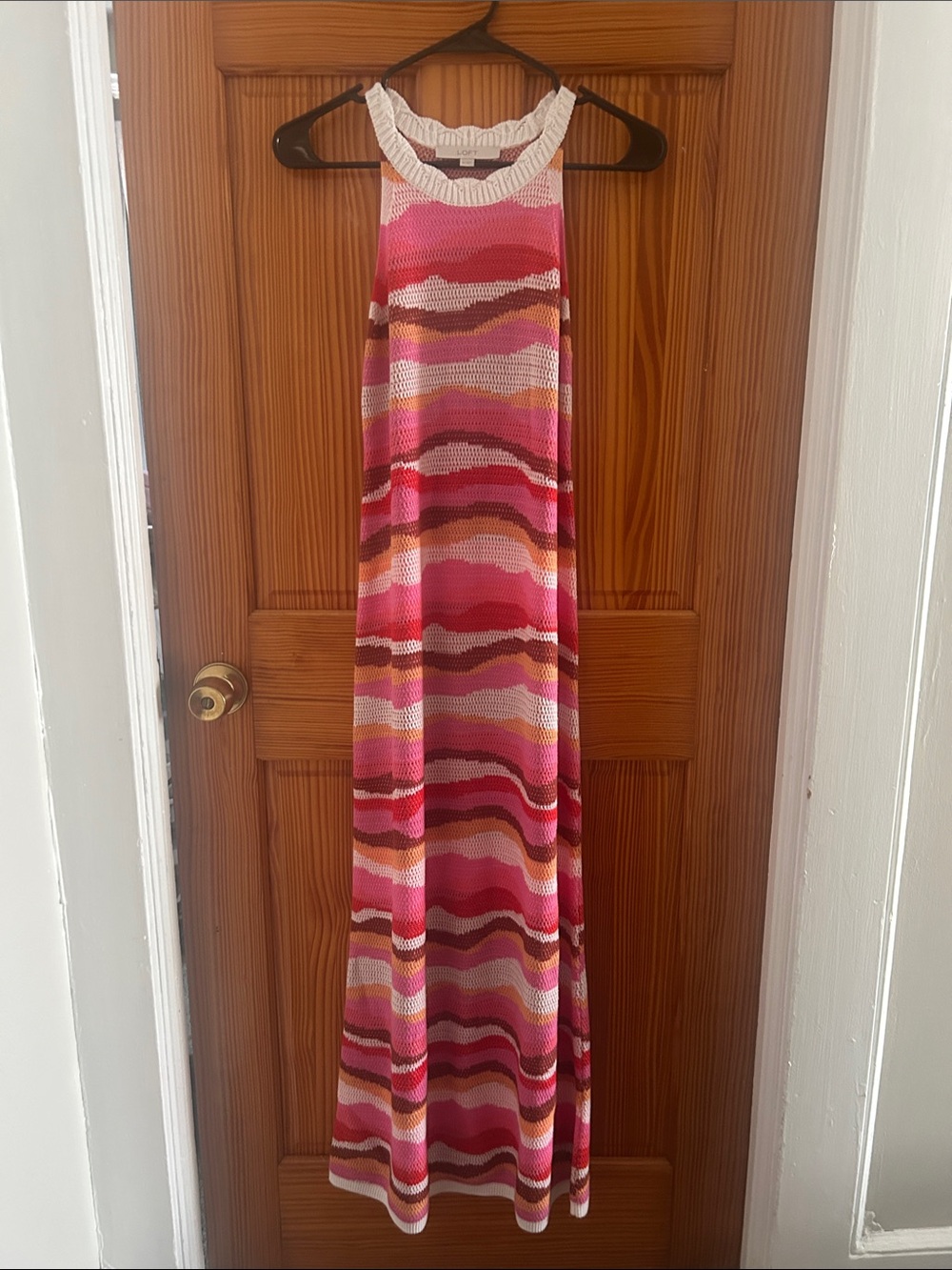 Crochet LOFT Pink Multi-Color Striped Maxi Dress